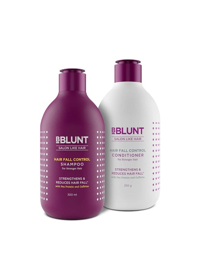 BBLUNT Hair Fall Control Shampoo & Conditioner Combo with Pea Protein & Caffeine for Stronger Hair - (300 ml + 250g) - Image 1